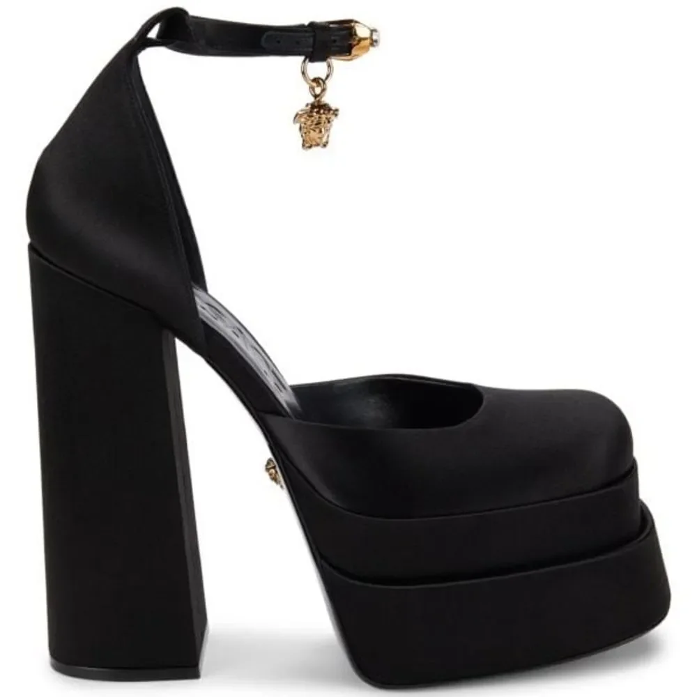 NWOB VERSACE 159MM Embellished Satin  Platform Shoes Heels